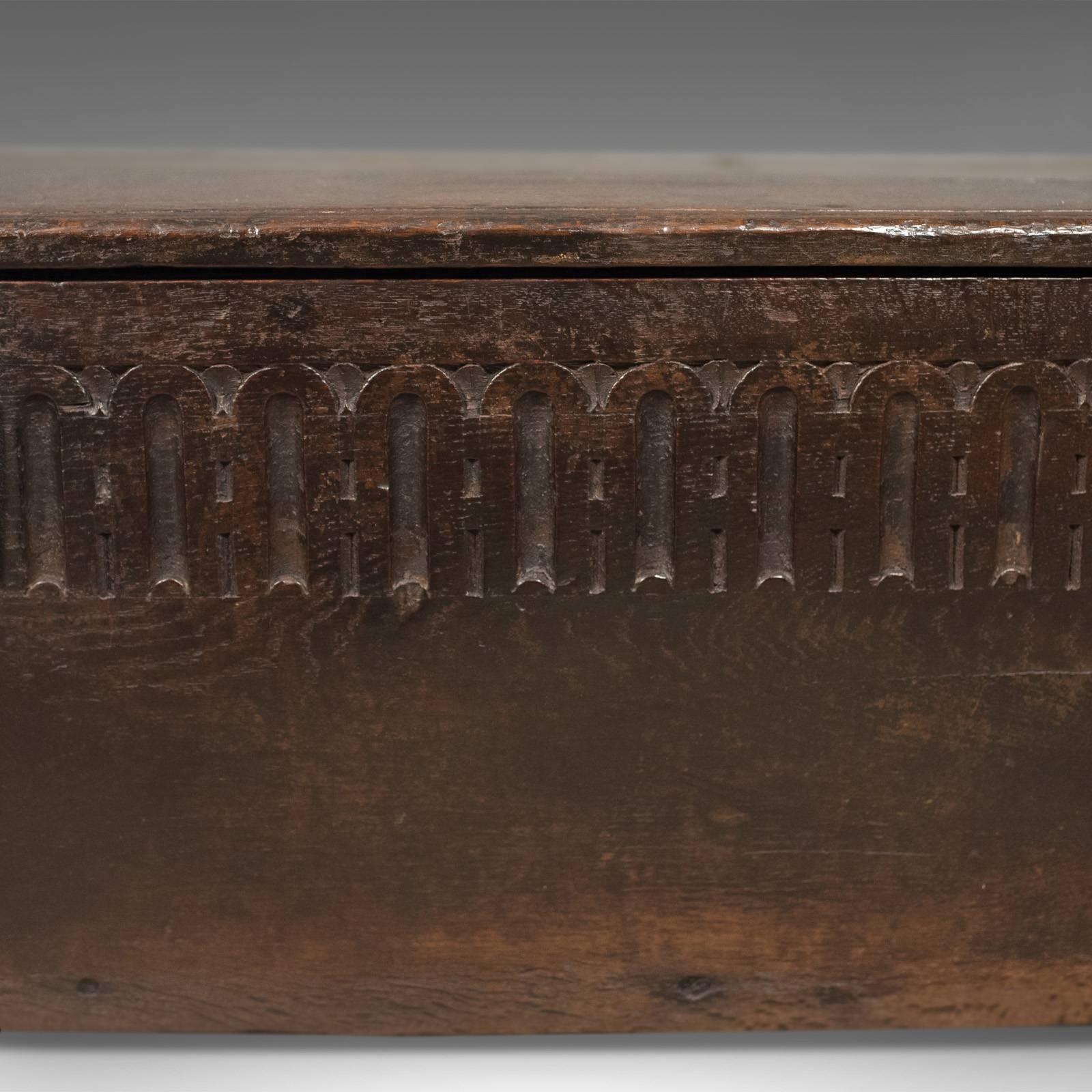Antique Coffer in Oak, Six Plank Sword Chest, English, Mid-17th Century Trunk 4