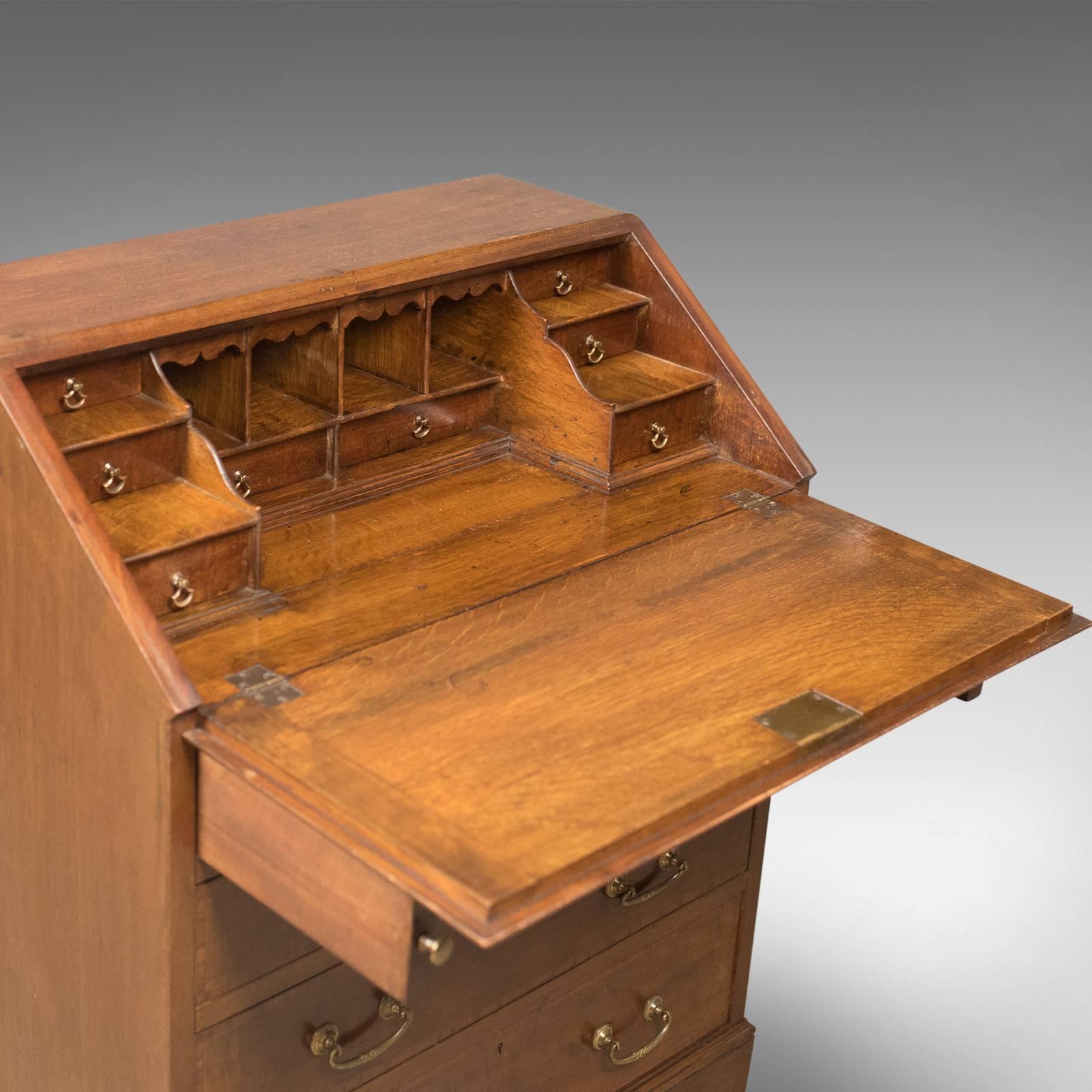 Edwardian Bureau, Mahogany and Oak, English Desk with Secret Drawer, circa 1910 1