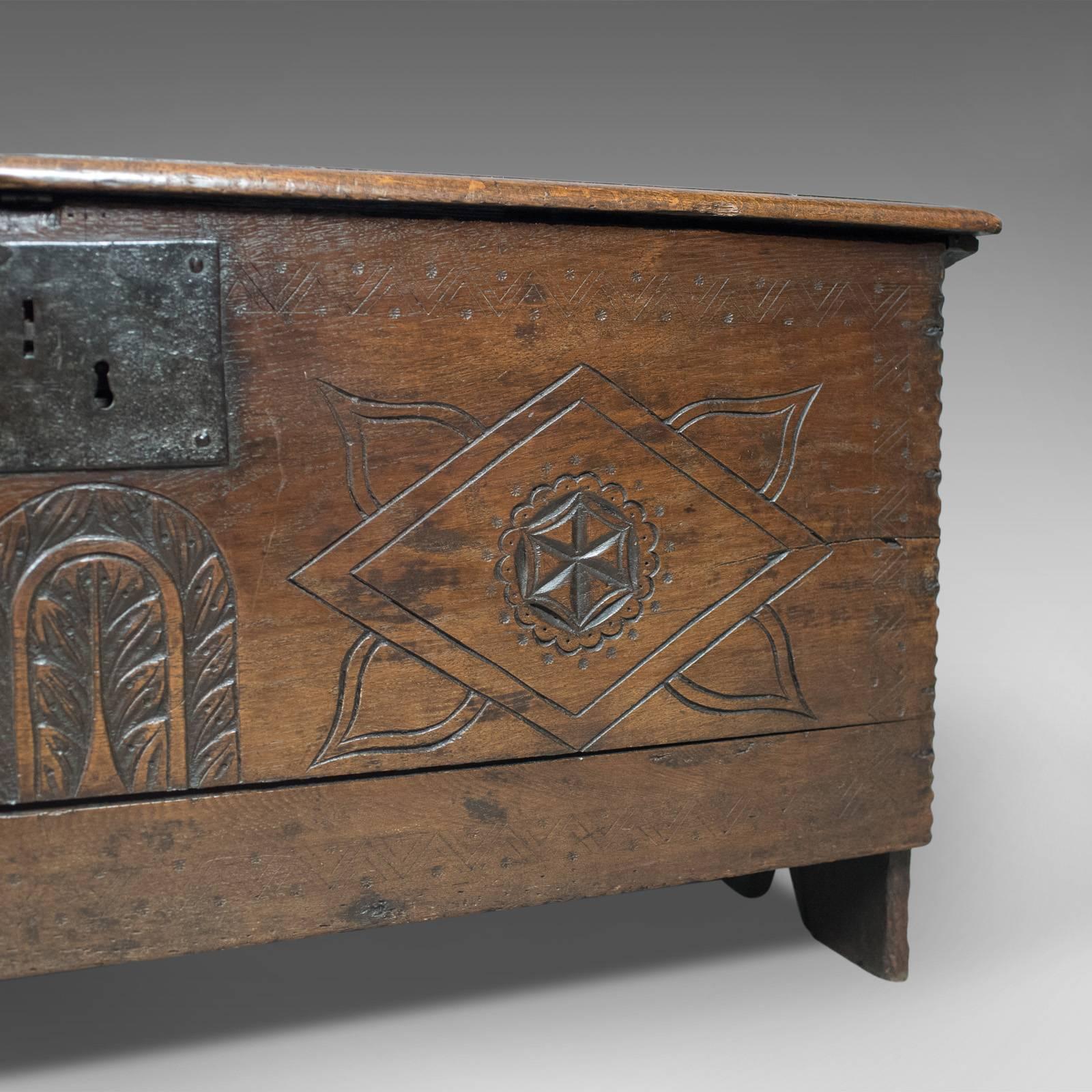 Antique Coffer, Six Plank Sword Chest, English Oak, 17th Century, circa 1670 4