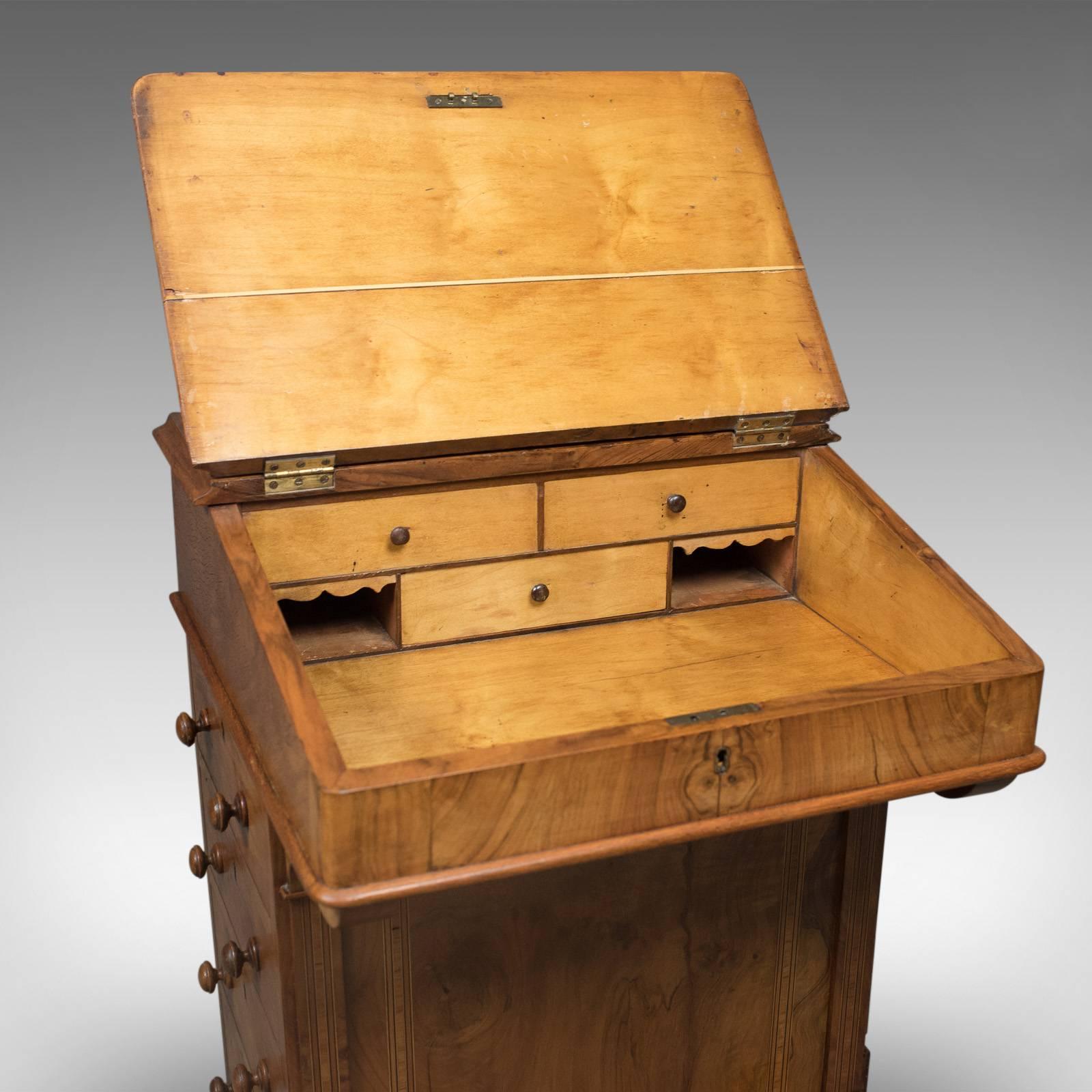 Victorian Antique Davenport, Burr Walnut English Desk, Writing Table, circa 1850 6