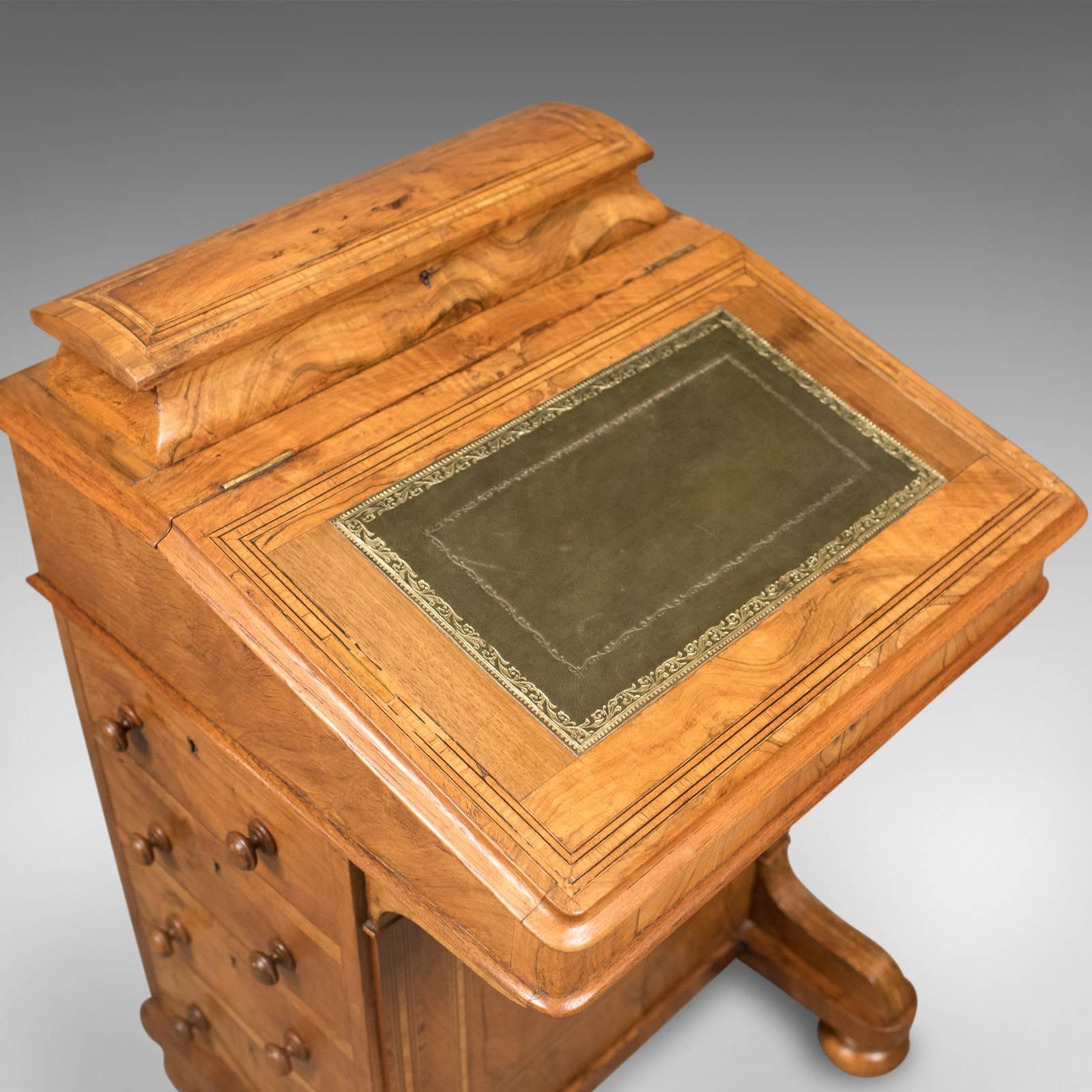 Victorian Antique Davenport, Burr Walnut English Desk, Writing Table, circa 1850 2