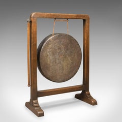 Large Victorian Dinner Gong with Beater in English Oak Frame, circa 1870