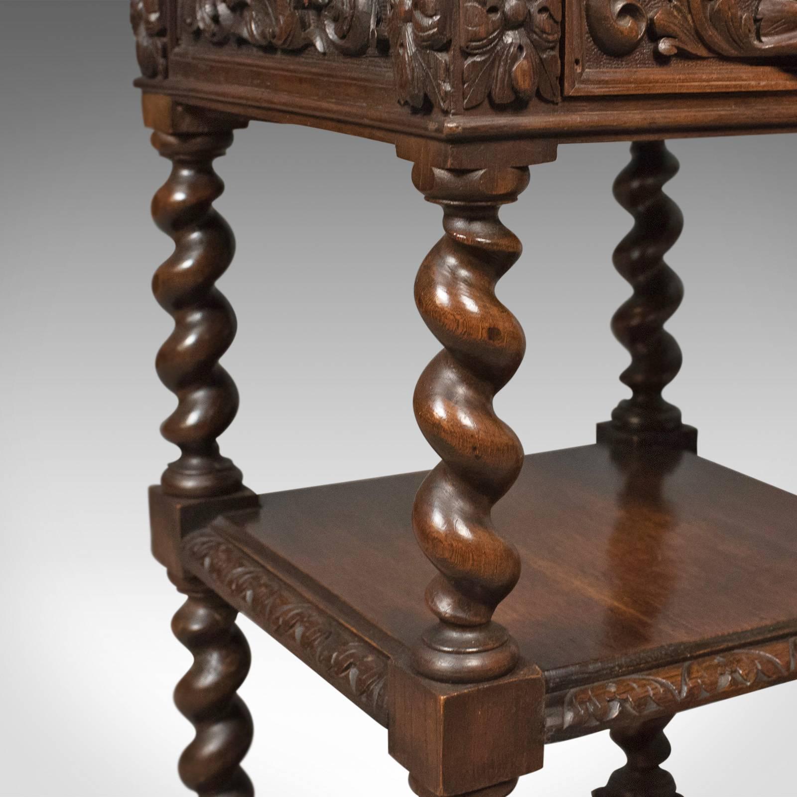 Antique Side Table, Carved Green Man English Oak Stand, Whatnot, circa 1880 3