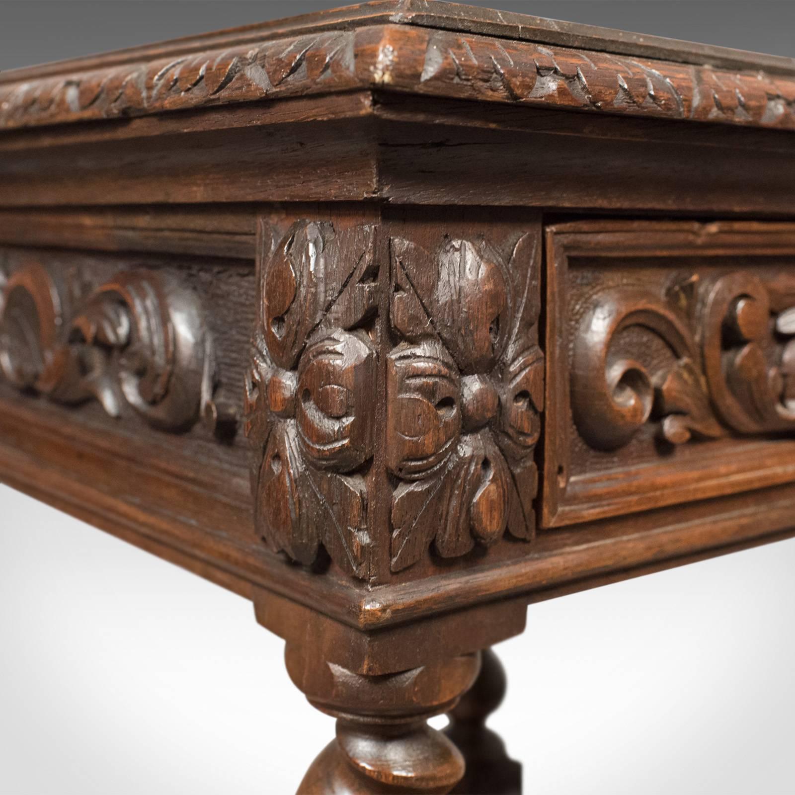 Antique Side Table, Carved Green Man English Oak Stand, Whatnot, circa 1880 1