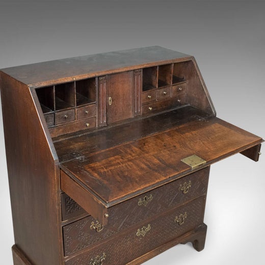 Georgian Antique Bureau, English Oak Writing Desk, circa 1800 at 1stDibs