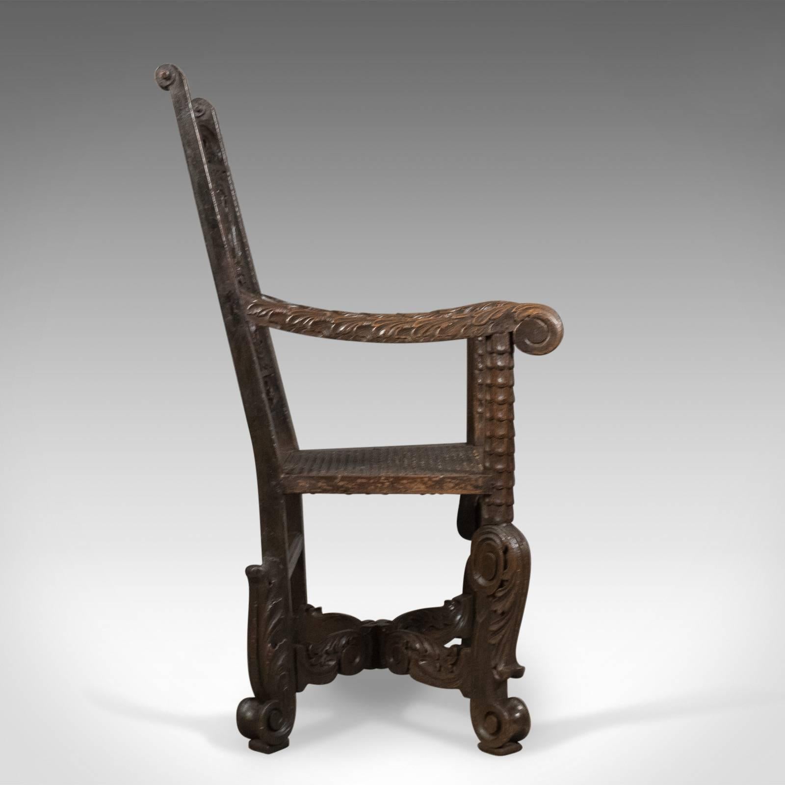 Gothic Revival Antique Armchair, Victorian Carved Side, Hall Chair, English, Oak, circa 1880