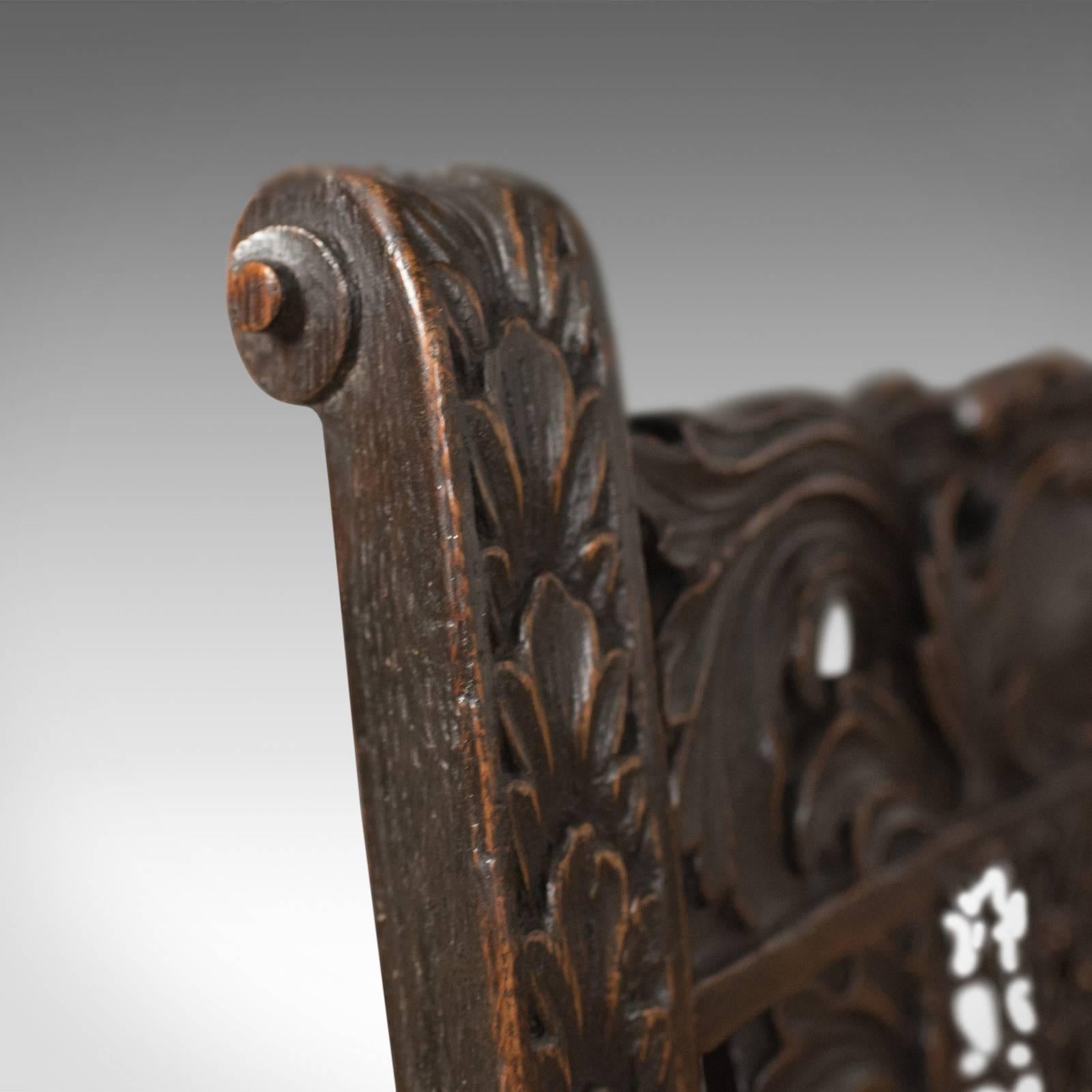 Antique Armchair, Victorian Carved Side, Hall Chair, English, Oak, circa 1880 3