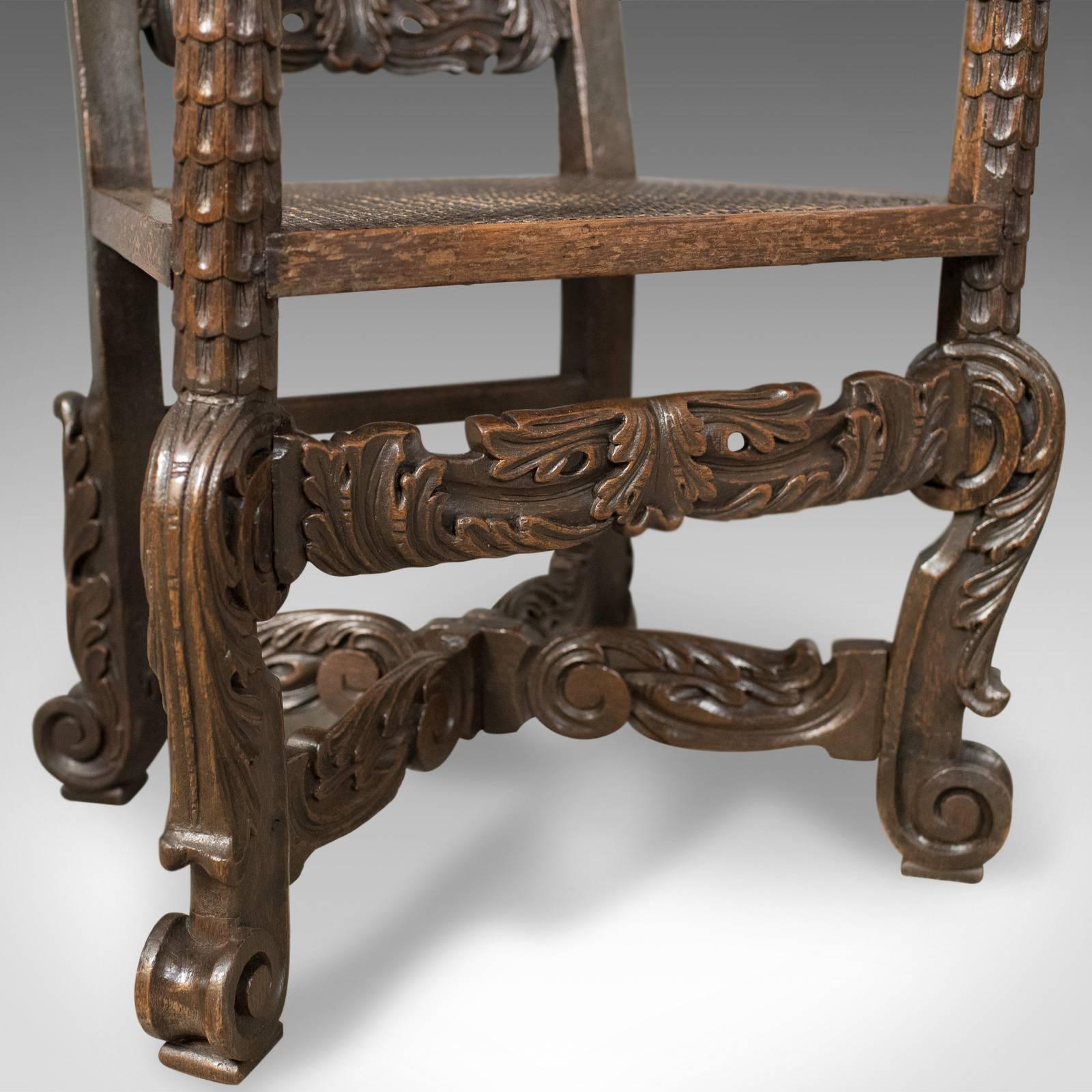 Antique Armchair, Victorian Carved Side, Hall Chair, English, Oak, circa 1880 2