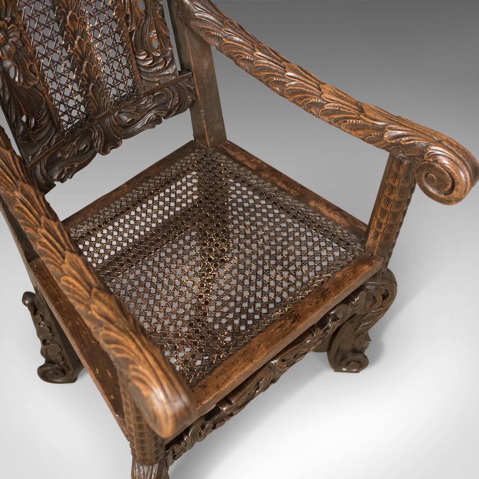 Antique Armchair, Victorian Carved Side, Hall Chair, English, Oak, circa 1880 1