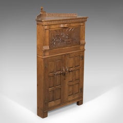 Midcentury Carved Oak Corner Cupboard, Cabinet with Gothic Overtones