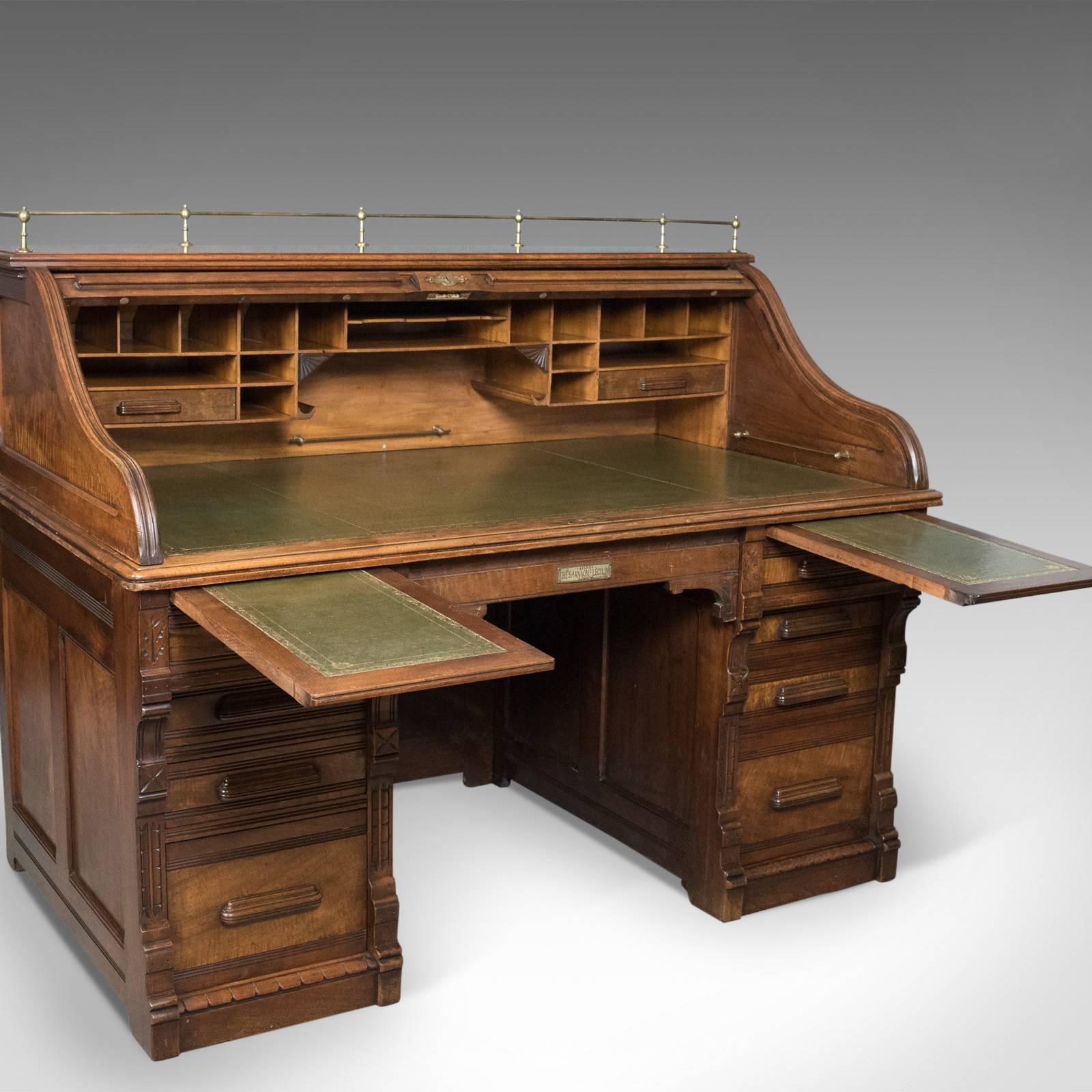 Antique Roll Top Desk, Shannon File Co, English Walnut, Edwardian, circa 1910 2