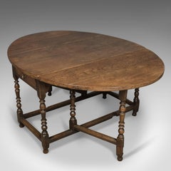 Antique Drop-Leaf Dining Table, English Oak, Ovular, Six-Seat, circa 1700