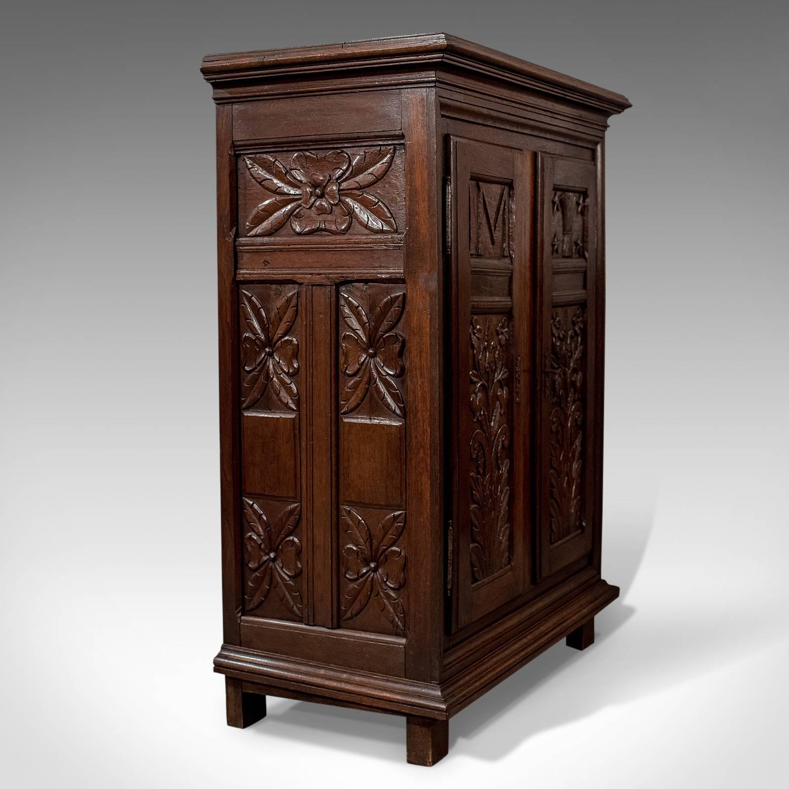 French Provincial French Antique Side Cabinet, 19th Century Oak Cupboard, circa 1900