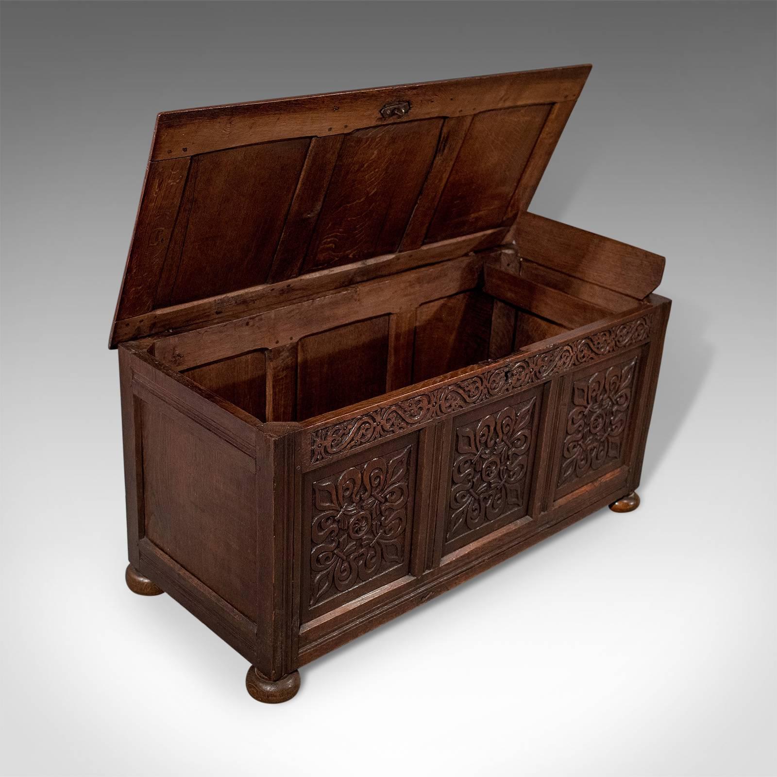 18th Century Antique Coffer, English Oak Joined Chest, Queen Anne, circa 1700