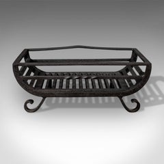 Antique Fire Basket, Victorian Freestanding Fireplace Grate, Iron, circa 1900