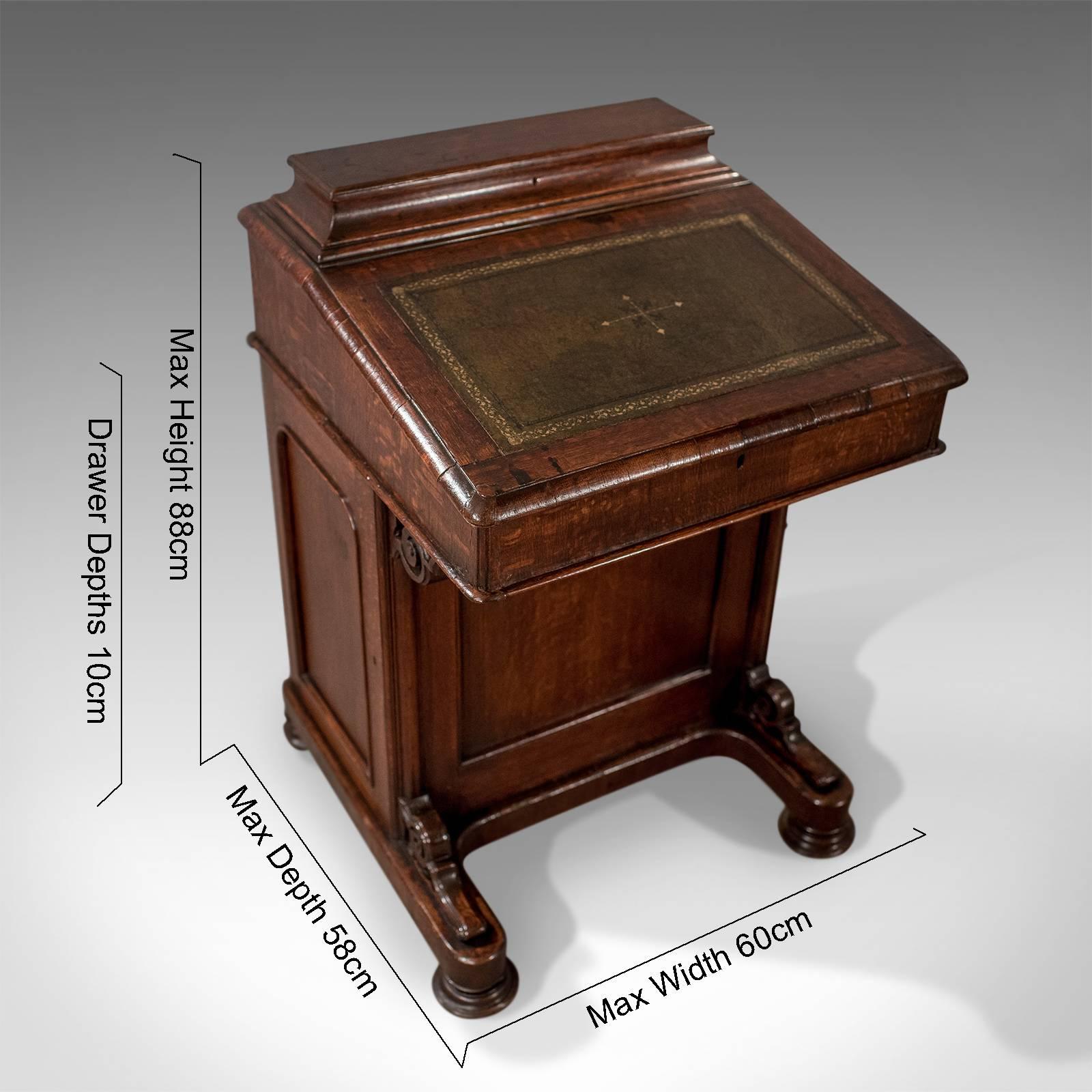 Victorian Antique Davenport, English Oak Writing Desk, Bureau, circa 1870 3