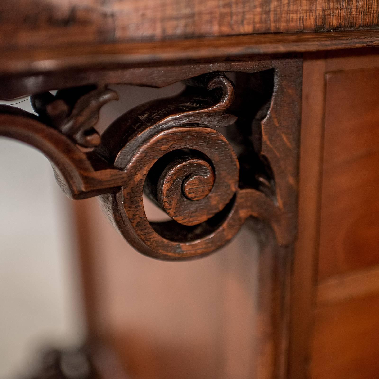 19th Century Victorian Antique Davenport, English Oak Writing Desk, Bureau, circa 1870