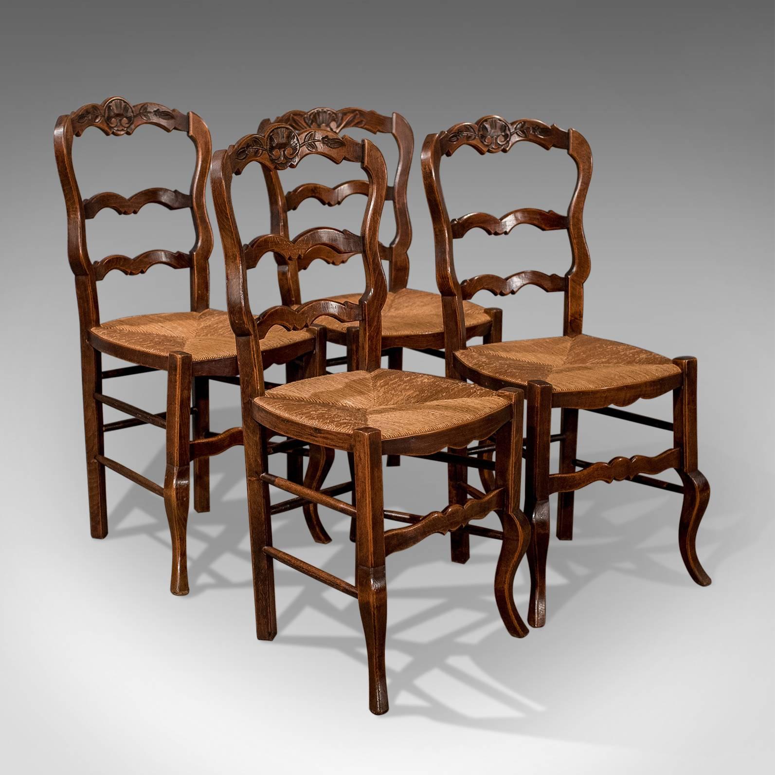 Set of Four Antique Dining Chairs in Dark Beech, French Country Kitchen 4