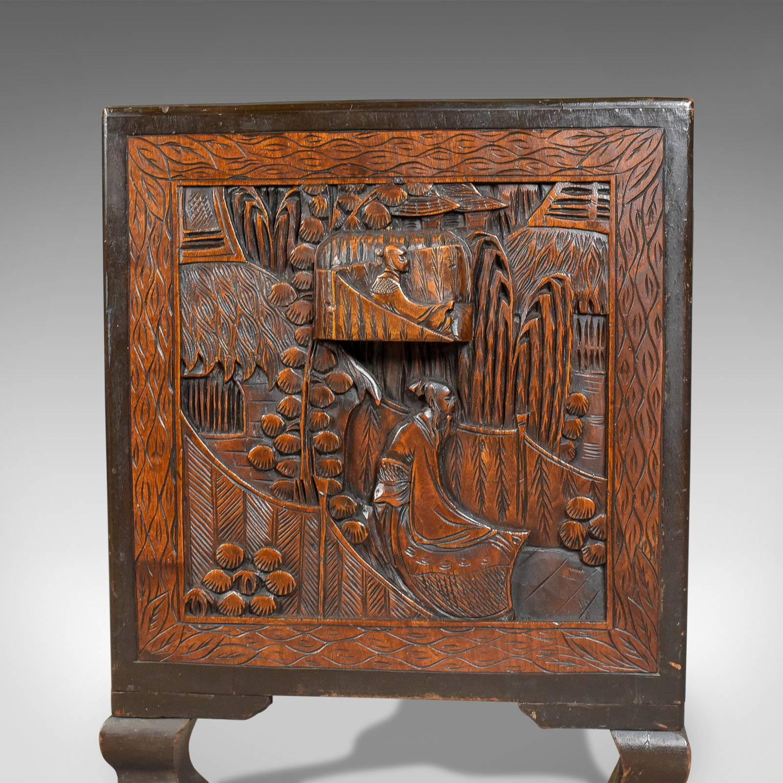 Early 20th Century Camphor Wood Chest, Oriental Carved Trunk 2