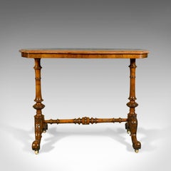 Antique Stretcher Table, Burr Walnut, English, Victorian, circa 1880