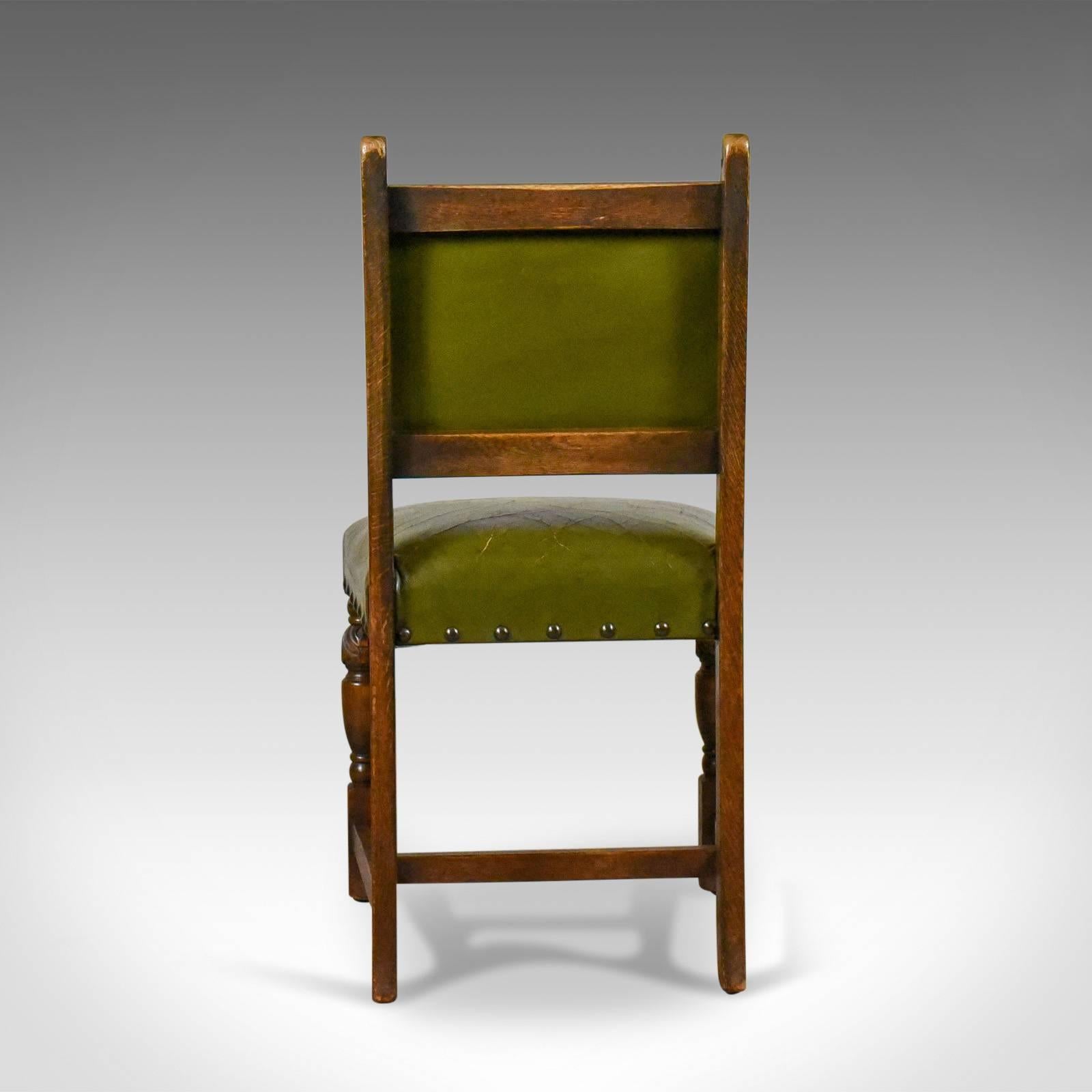 20th Century Set of Four Antique Dining Chairs, Jacobean Revival, English Oak, circa 1910