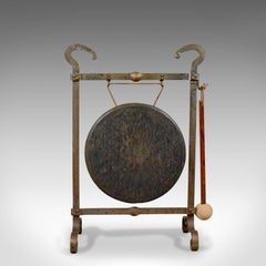 Large Bronze Dinner Gong, Iron Frame, Medieval Styling, Victorian, circa 1900
