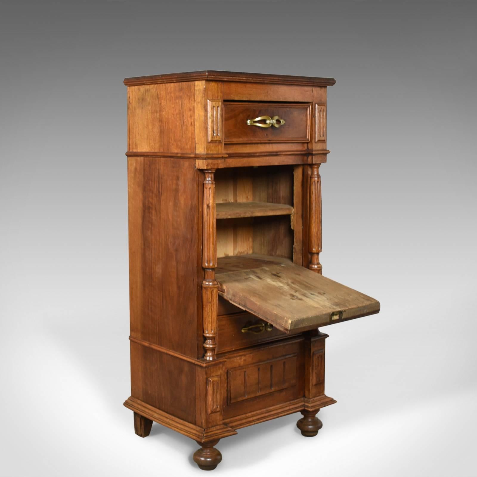 French Provincial French Antique Side Cabinet, Narrow Pot Cupboard, Nightstand, Walnut, Circa 1900