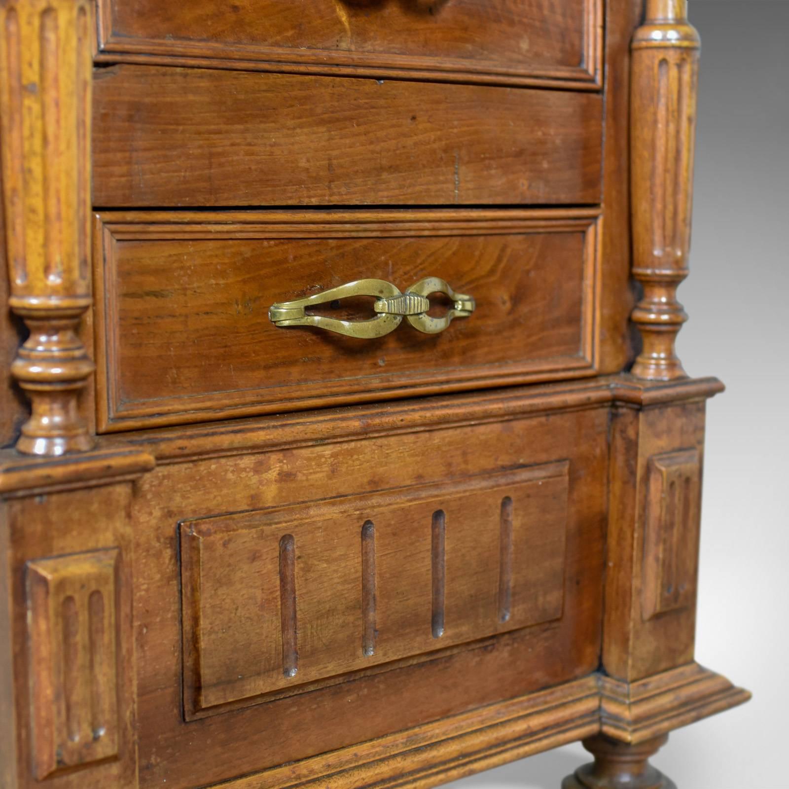 French Antique Side Cabinet, Narrow Pot Cupboard, Nightstand, Walnut, Circa 1900 1