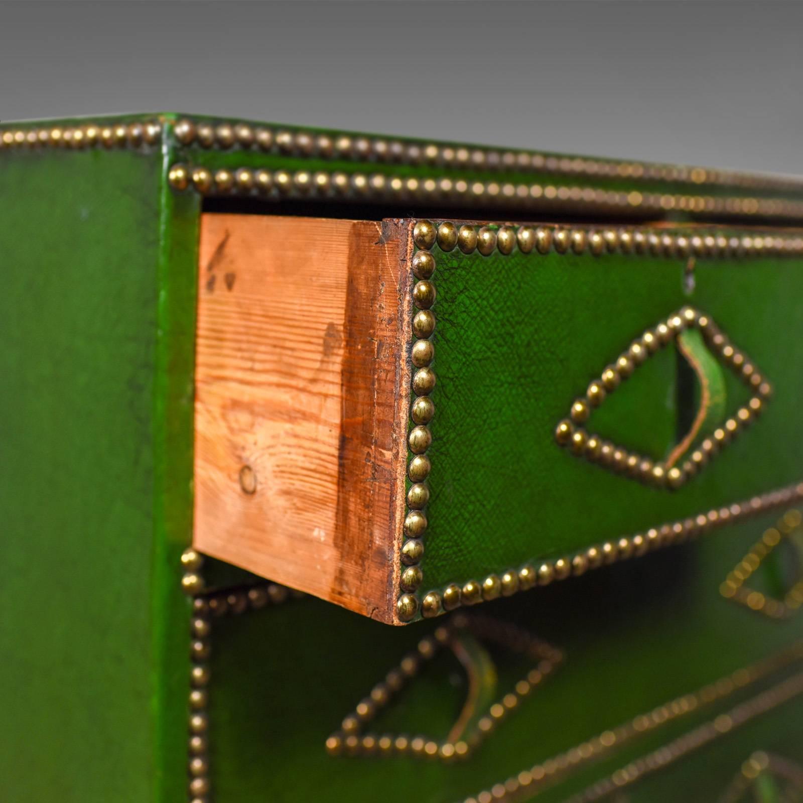 Antique Chest of Drawers, Leather, Studded Finish, English, Victorian Circa 1860 3