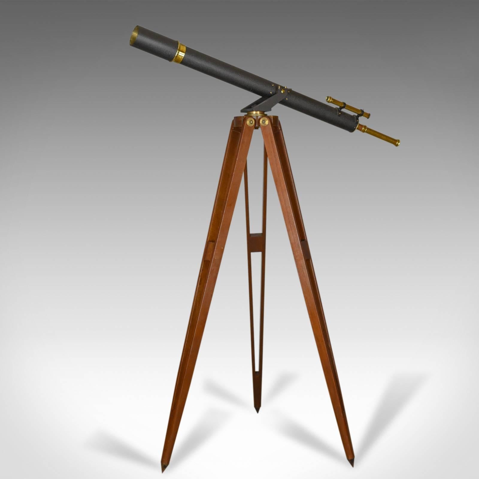 This is an antique telescope on tripod with original case, a three inch refractor for terrestrial or astronomical use, a 'Starboy' by Broadhurst Clarkson and Co. Ltd, 63 Farringdon Road, London and dating to circa 1920-40.

Raised on a mahogany