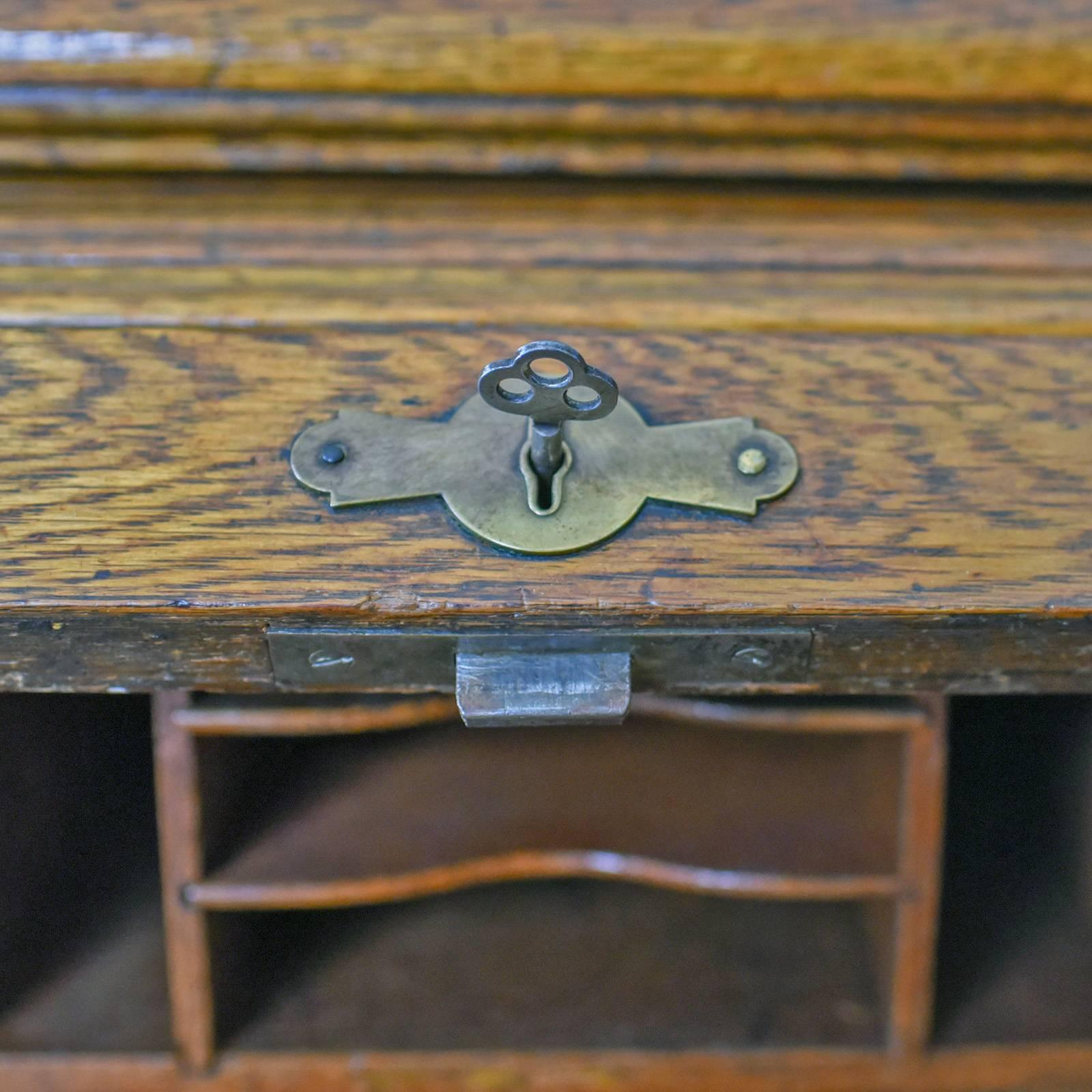 Antique Roll Top Desk, English, Oak, Victorian, Lock, Tambour, circa 1900 2