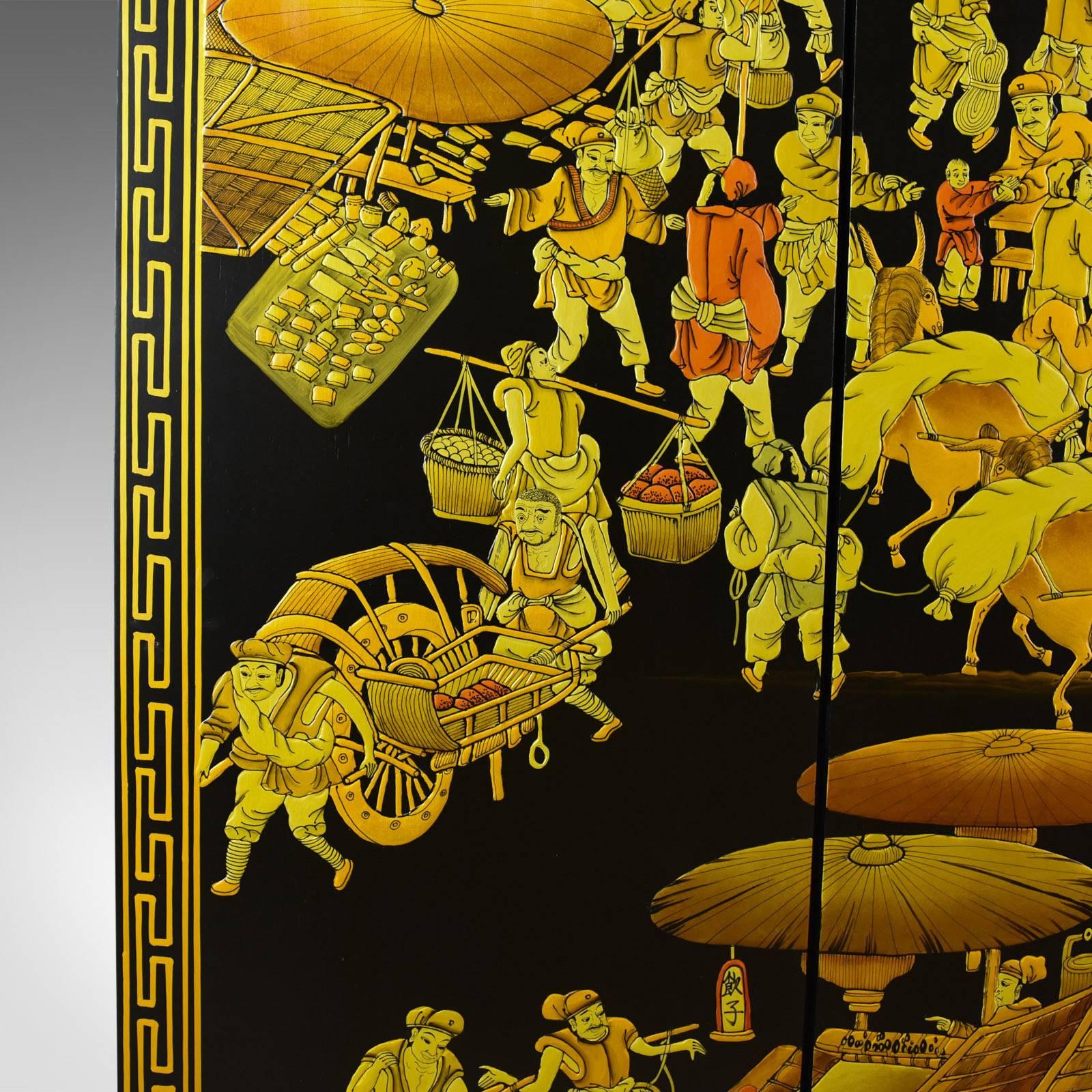 Oriental Four Panel Folding Screen, Double Sided Room Divider, Partition In Good Condition In Hele, Devon, GB