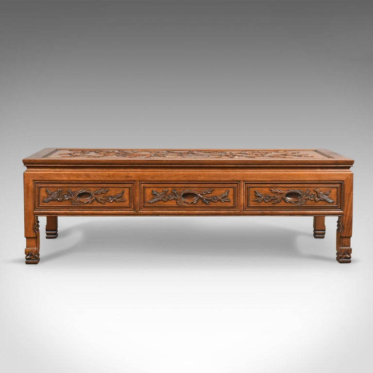 vintage chinese coffee table low three drawer carved oriental