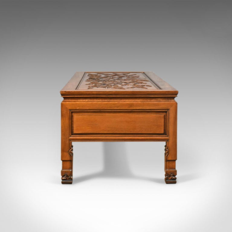 Vintage Chinese Coffee Table Low Three Drawer Carved Oriental Cabinet For Sale At 1stdibs