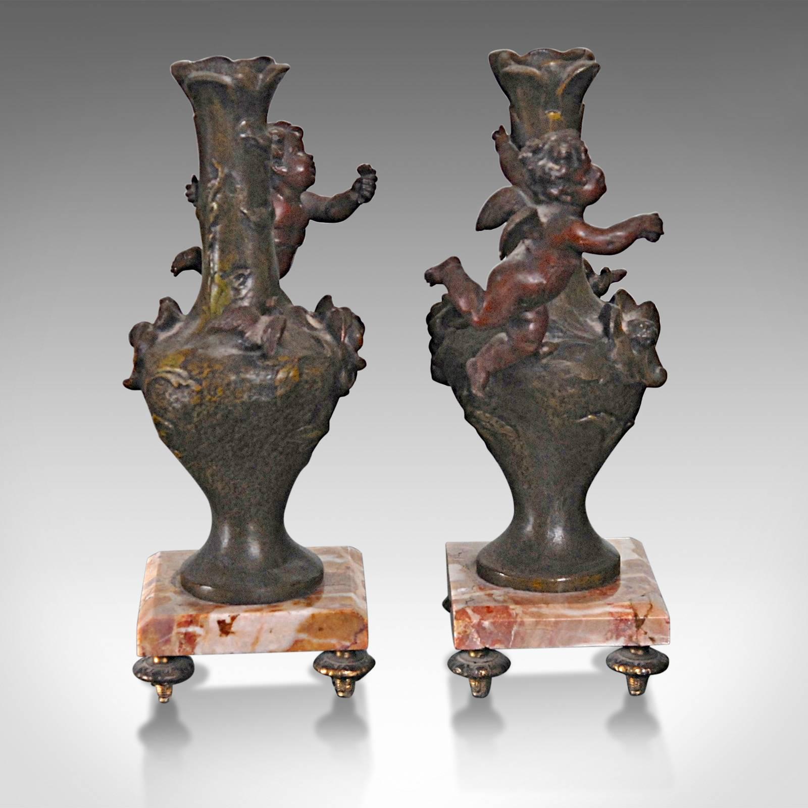 Neoclassical Revival Antique Pair of Candlesticks Vases, Victorian, circa 1870