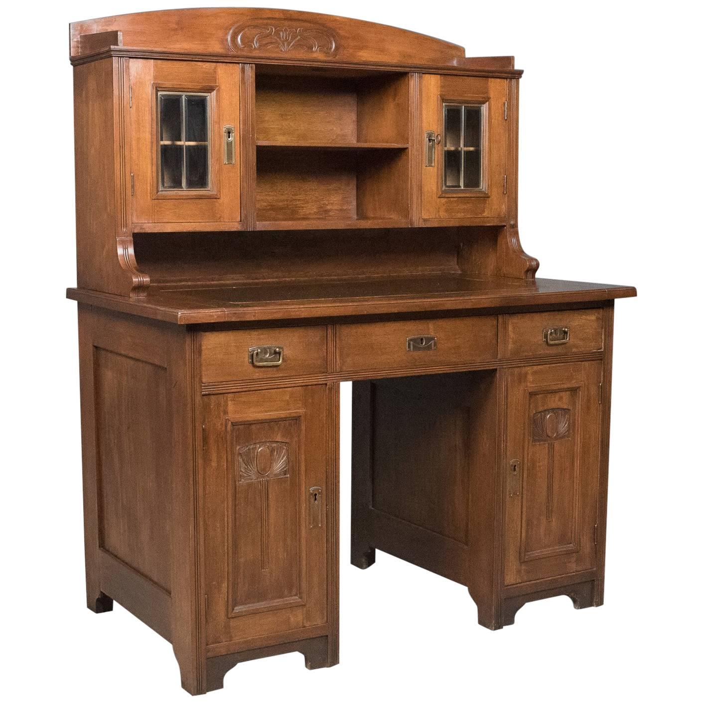 Antique Art Nouveau Desk, English, Victorian, Walnut Cabinet Liberty-Esque