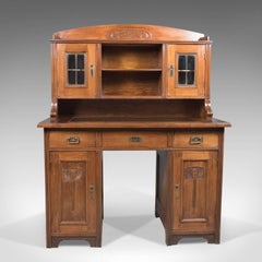 Antique Art Nouveau Desk, English, Victorian, Walnut Cabinet Liberty-Esque