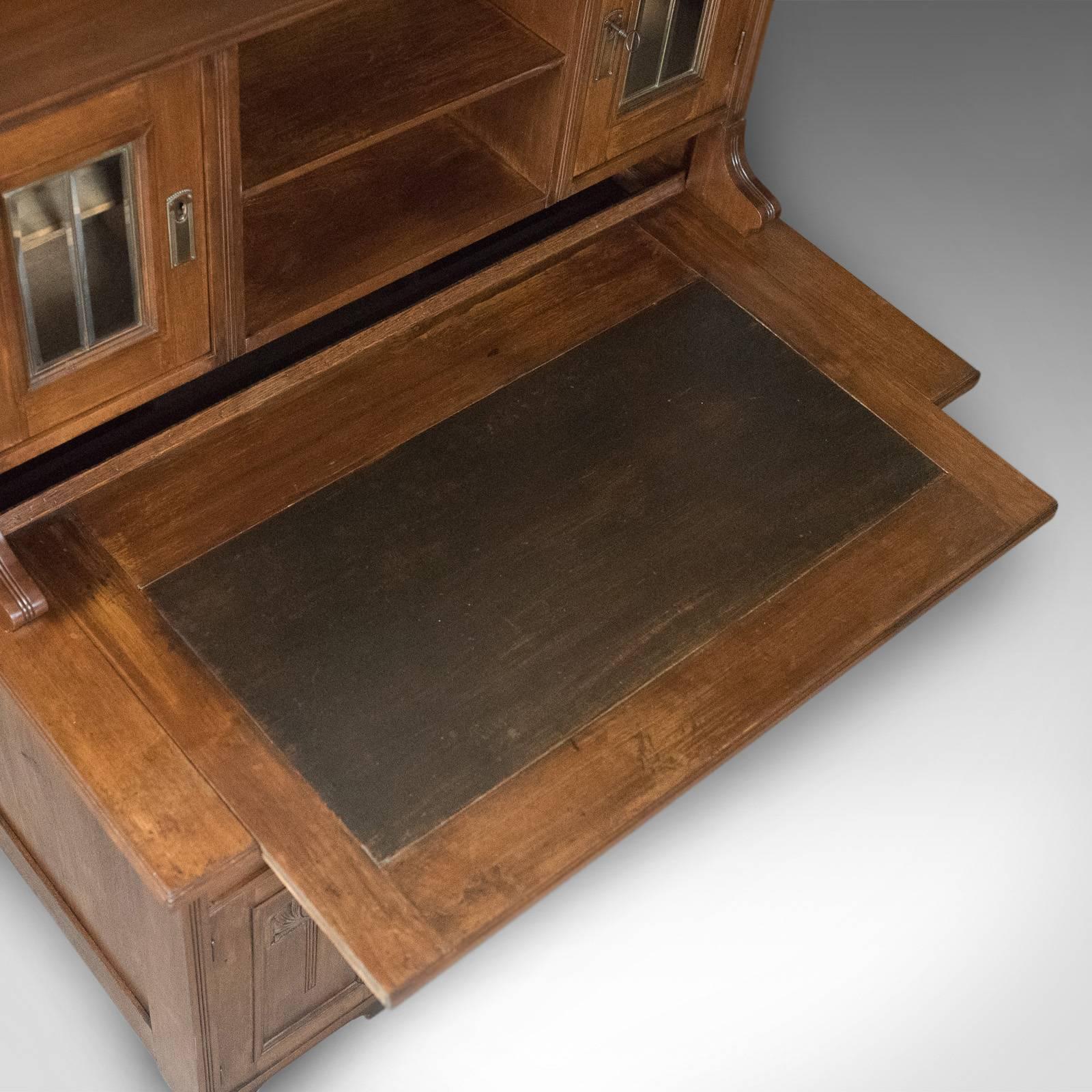 Antique Art Nouveau Desk, English, Victorian, Walnut Cabinet Liberty-Esque 1
