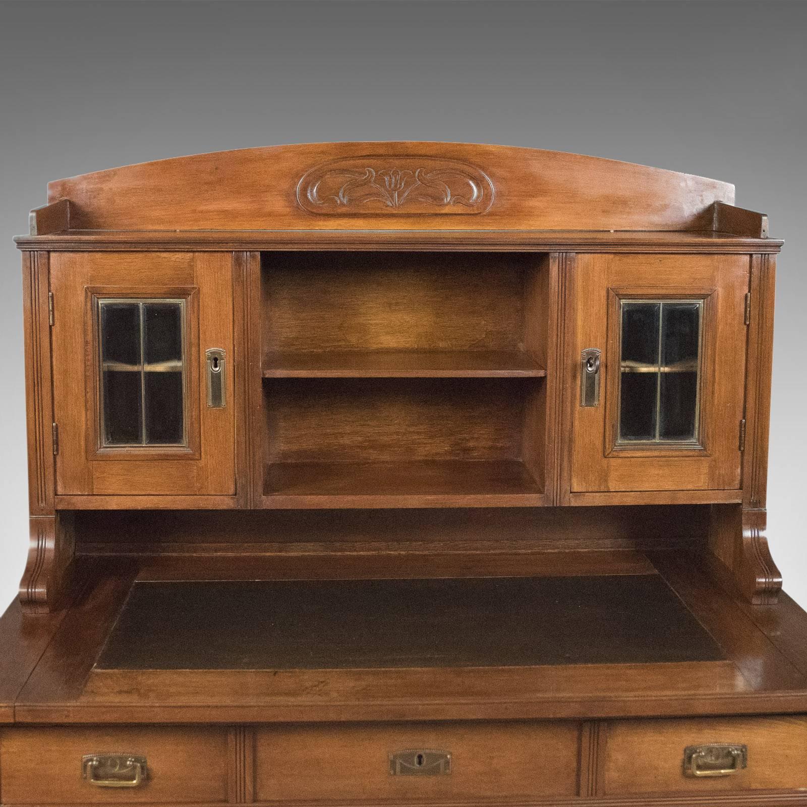 Antique Art Nouveau Desk, English, Victorian, Walnut Cabinet Liberty-Esque 3