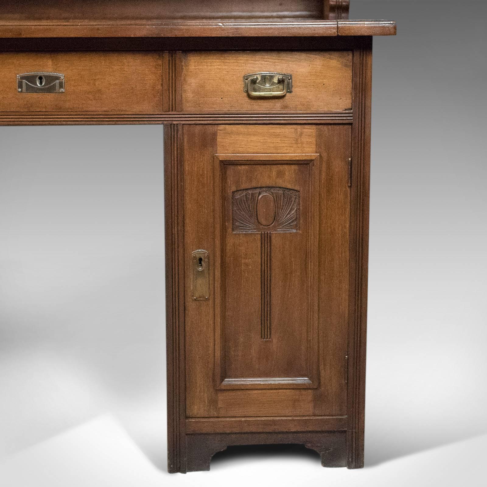 Antique Art Nouveau Desk, English, Victorian, Walnut Cabinet Liberty-Esque 5