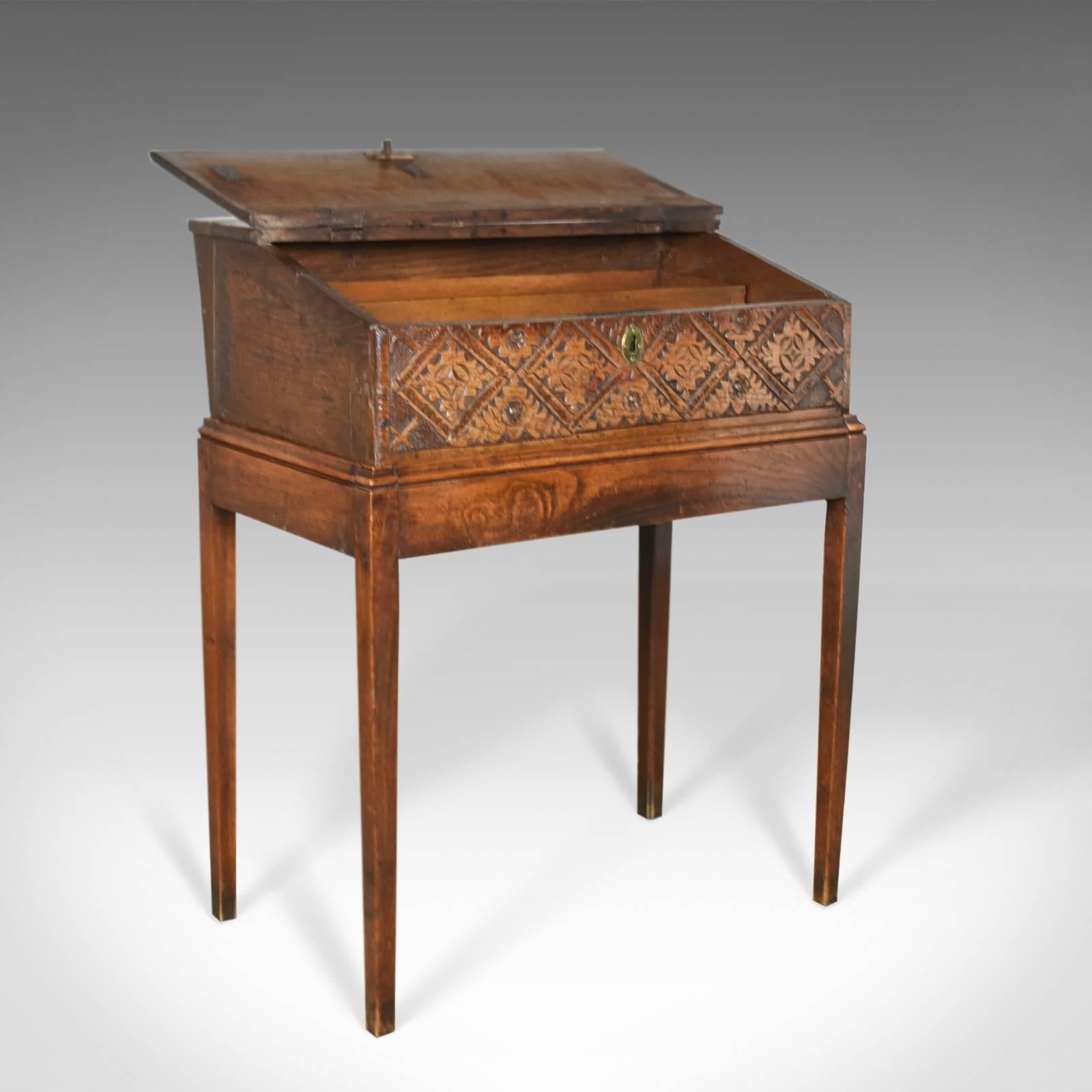 Charles II Antique Bible Box on Stand, English Oak Writing Slope 17th Century and Later