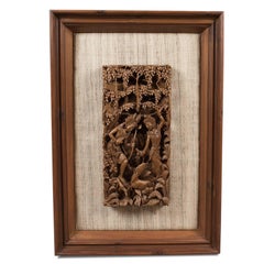 Framed Balinese Carved Wall Panel, Midcentury Decorative Art