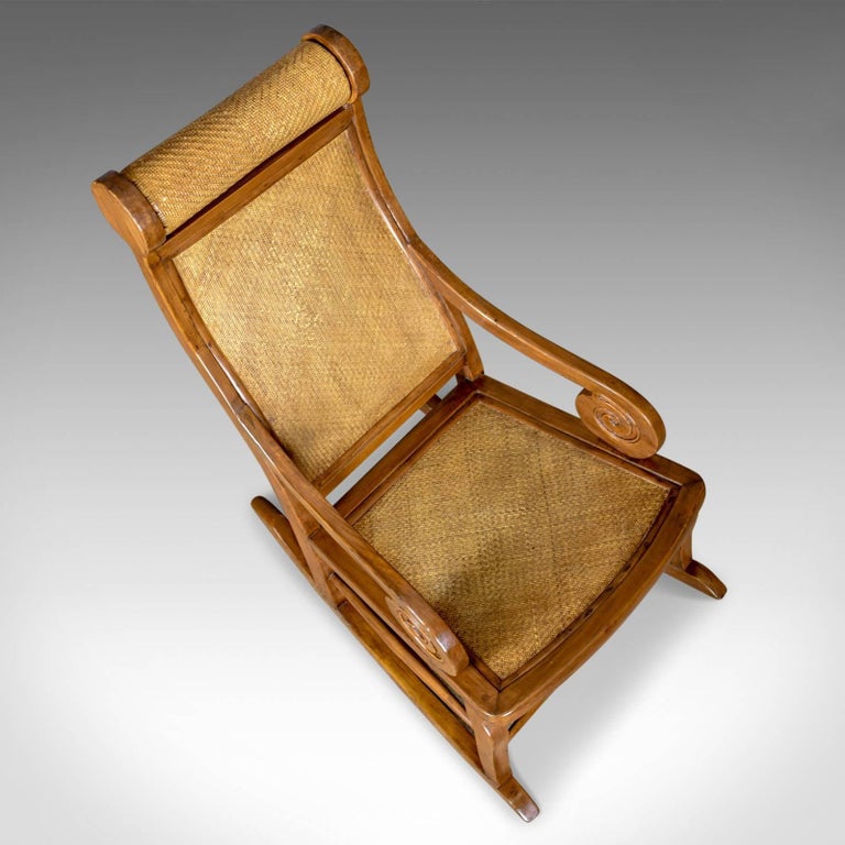 Vintage Rattan Rocking Chair, Hardwood Recliner, Midcentury, circa ...
