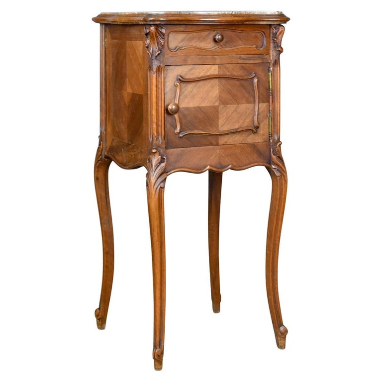 Antique Bedside Cabinet French Walnut Marble Top Pot Cupboard, Circa Antique Bedside Cabinet French Walnut Marble Top Pot Cupboard, circa 1890 For Sale - Antique Bedside Cabinet French Walnut Marble Top Pot Cupboard, Circa