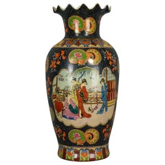 Large Vintage Japanese Baluster Vase, Decorated, Ceramic, Crimped Neck