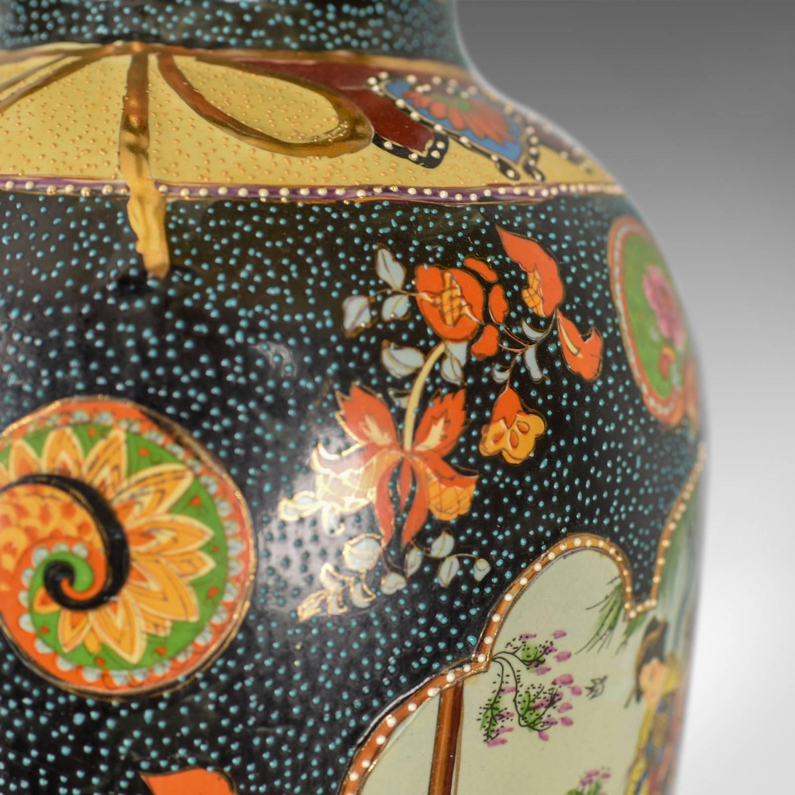 Large Vintage Japanese Baluster Vase, Decorated, Ceramic, Crimped Neck In Excellent Condition In Hele, Devon, GB