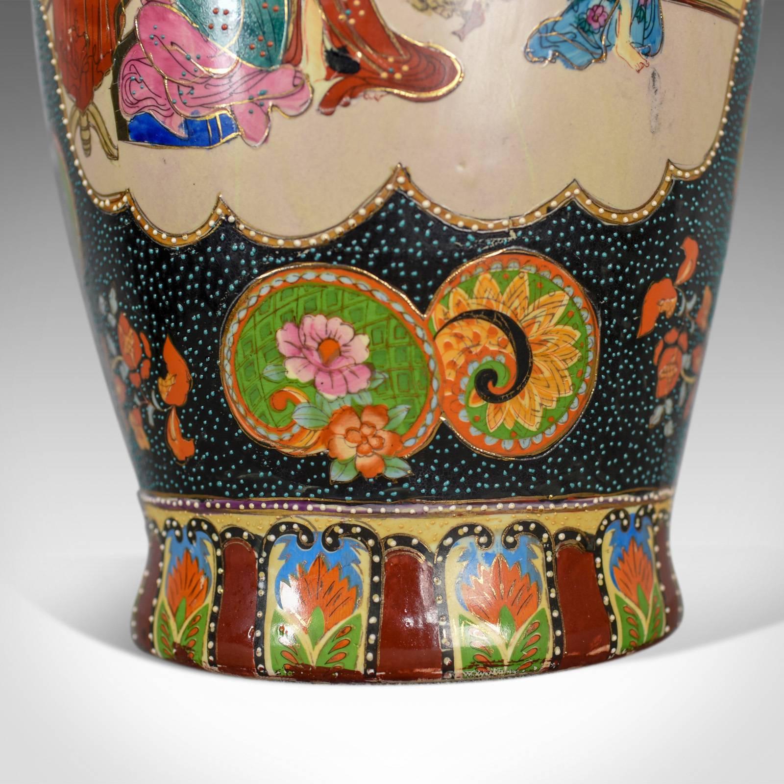 Large Vintage Japanese Baluster Vase, Decorated, Ceramic, Crimped Neck 1
