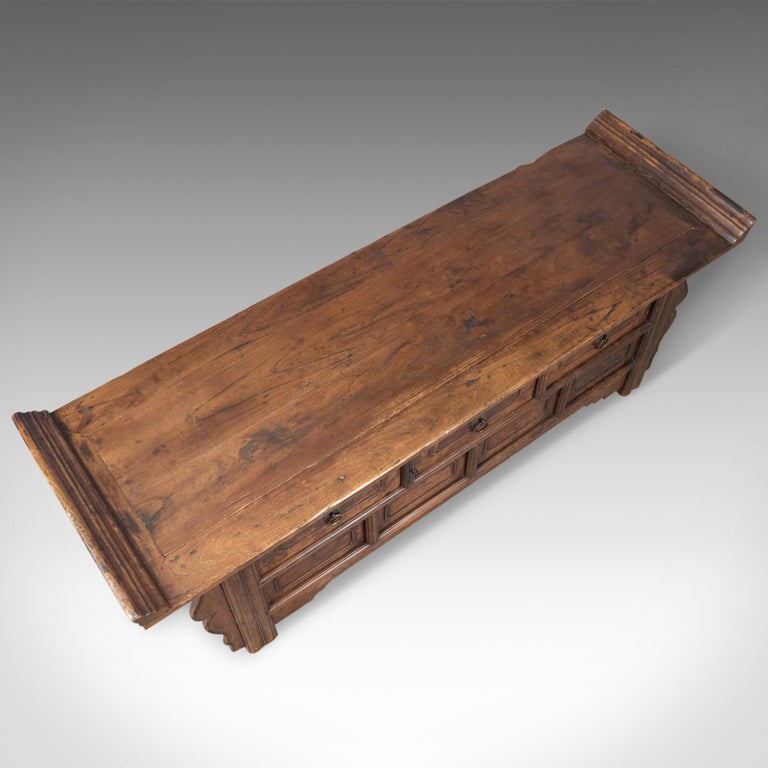 Midcentury Chinese Elm Low Cabinet Seat Broad Bench Storage