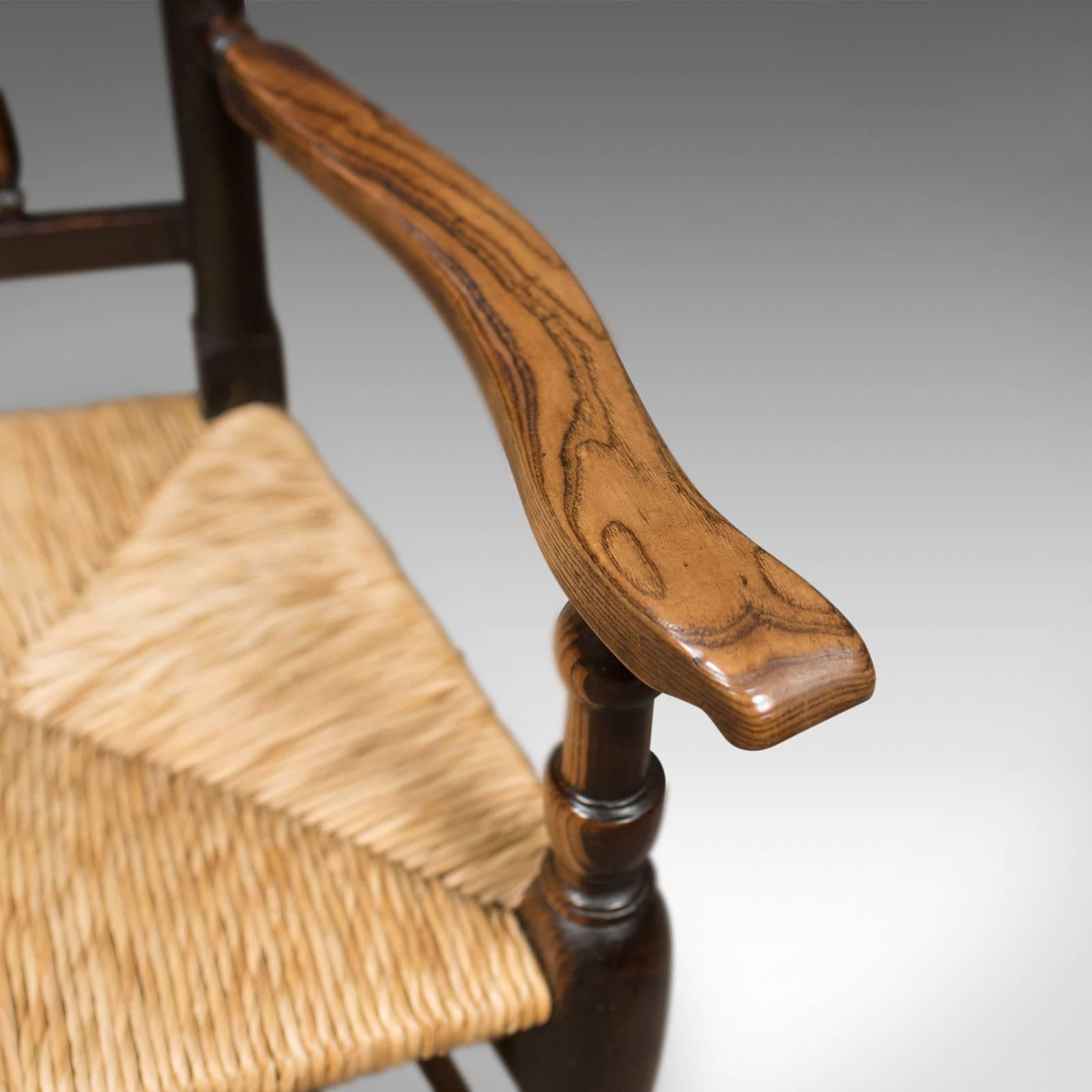19th Century Antique Elbow Chair, Victorian Lancashire Spindle Back Dining, circa 1870