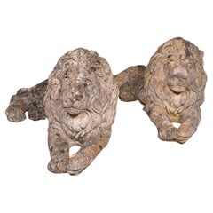 Paire de Lions de Jardin Antiques, Anglais, Extérieur, Fireside Antiques, Ornemental, Edwardien